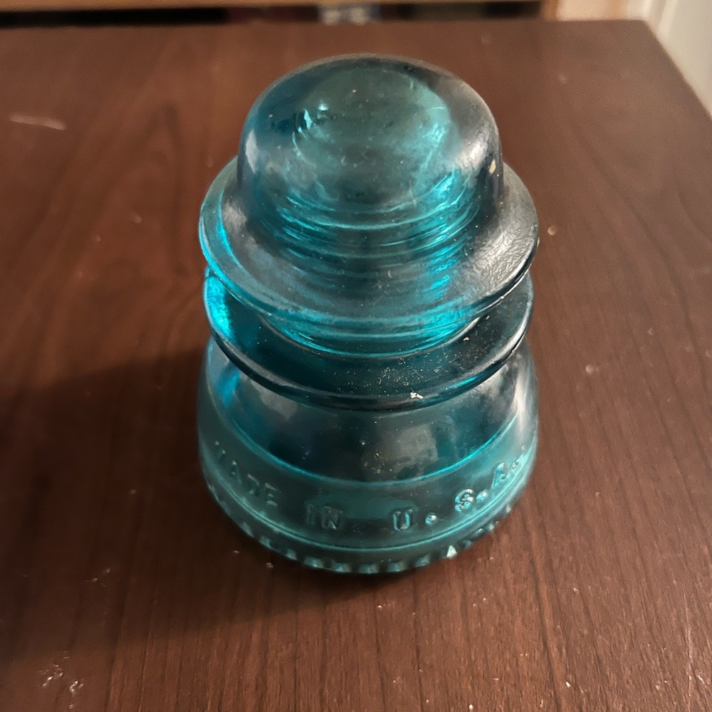 2 Vintage Hemingray 42 Aqua Blue And Grey Glass Insulators  Has A Few Chips..